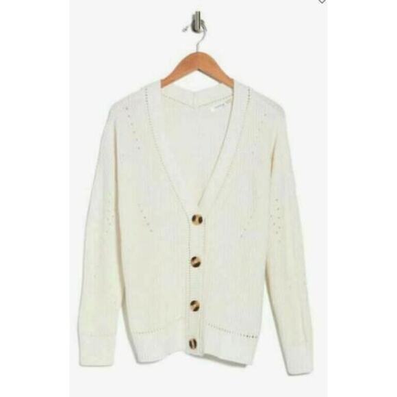 Cloth by Design Women's Button Front Tunic Cardigan Sweater Medium Egg White NWT - Picture 3 of 7